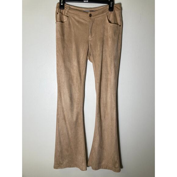209 wst 38 Tan Faux Suede Flare Leg Zip Pants Sz 4 - Picture 1 of 2